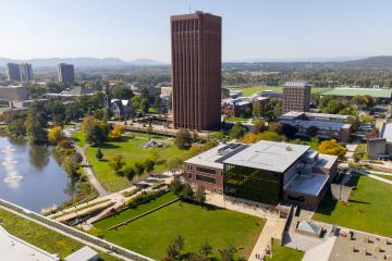 Arial view of UMass Amherst campus
